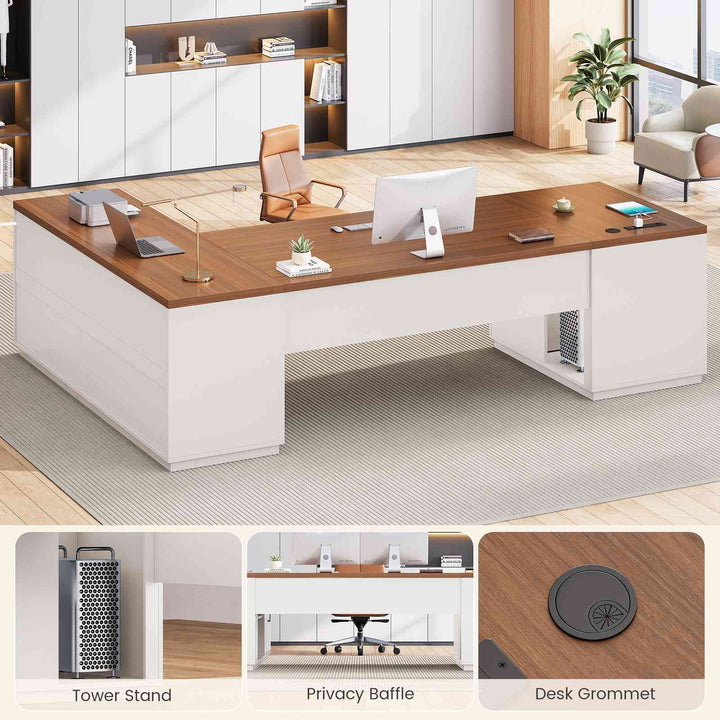 SEDETA® 78.7 Inch Corner Computer Desk L Shaped Executive Desk Modern Large Home Office Desk with Power Outlet CPU Stand Storage Cabinet 3 Drawers