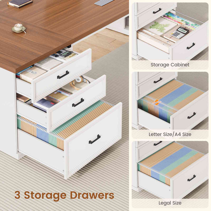 SEDETA® 78.7 Inch Corner Computer Desk L Shaped Executive Desk Modern Large Home Office Desk with Power Outlet CPU Stand Storage Cabinet 3 Drawers