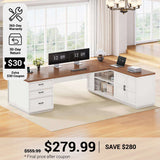 SEDETA® 78.7 Inch Corner Computer Desk L Shaped Executive Desk Modern Large Home Office Desk with Power Outlet CPU Stand Storage Cabinet 3 Drawers