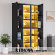 SEDETA® 70.9 Inch Bookcase with LED Lights Acrylic Transparent Display Cabinet with Glass Doors Curio Cabinet Adjustable Shelves