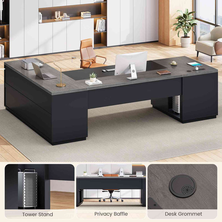 SEDETA® 78.7 Inch Corner Computer Desk L Shaped Executive Desk Modern Large Home Office Desk with Power Outlet CPU Stand Storage Cabinet 3 Drawers