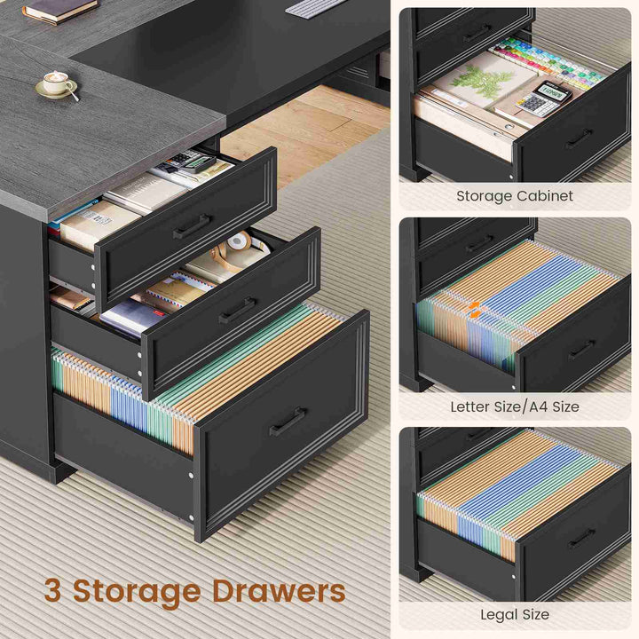 SEDETA® 78.7 Inch Corner Computer Desk L Shaped Executive Desk Modern Large Home Office Desk with Power Outlet CPU Stand Storage Cabinet 3 Drawers