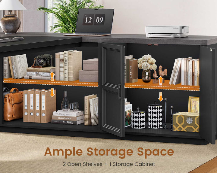 SEDETA® 78.7 Inch Corner Computer Desk L Shaped Executive Desk Modern Large Home Office Desk with Power Outlet CPU Stand Storage Cabinet 3 Drawers