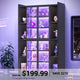 SEDETA 70.9 Inch Display Cabinet with Glass Doors 6 Tier Tall Bookcase with LED Lights Curio Cabinet with Adjustable Shelves