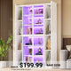 SEDETA 70.9 Inch Display Cabinet with Glass Doors 6 Tier Tall Bookcase with LED Lights Curio Cabinet with Adjustable Shelves