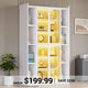 SEDETA 70.9 Inch Display Cabinet with Glass Doors 6 Tier Tall Bookcase with LED Lights Curio Cabinet with Adjustable Shelves