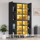 SEDETA 70.9 Inch Display Cabinet with Glass Doors 6 Tier Tall Bookcase with LED Lights Curio Cabinet with Adjustable Shelves