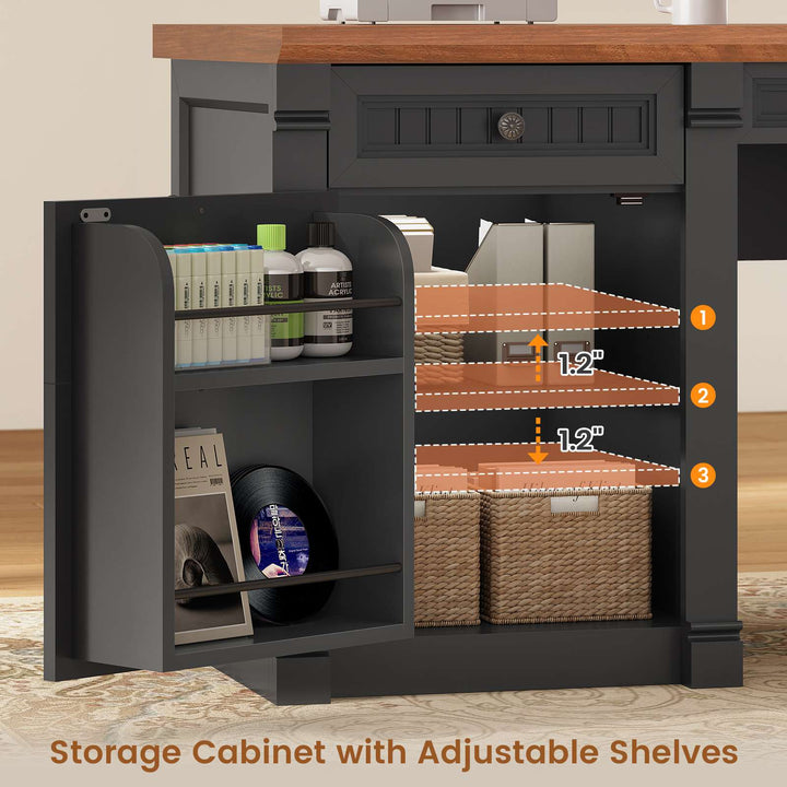 SEDETA® 67 Inch L Shaped Computer Desk American Style Large Executive Desk with Power Strip 4 File Drawers Storage Cabinet Adjustable Shelf