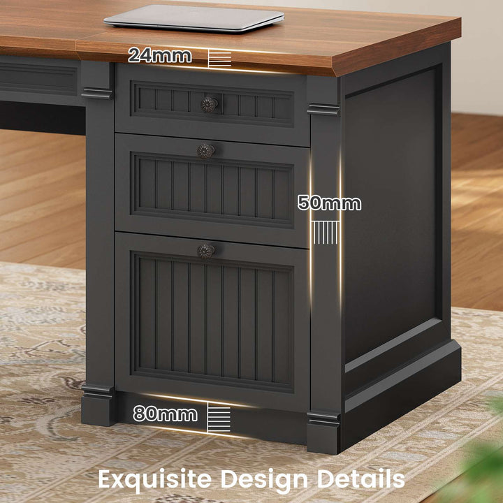 SEDETA® 67 Inch L Shaped Computer Desk American Style Large Executive Desk with Power Strip 4 File Drawers Storage Cabinet Adjustable Shelf