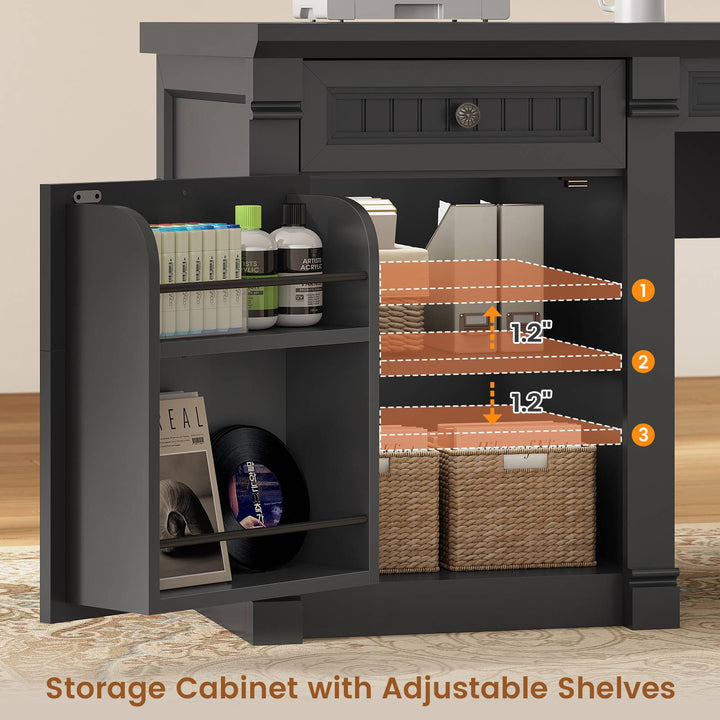 SEDETA® 67 Inch L Shaped Computer Desk American Style Large Executive Desk with Power Strip 4 File Drawers Storage Cabinet Adjustable Shelf