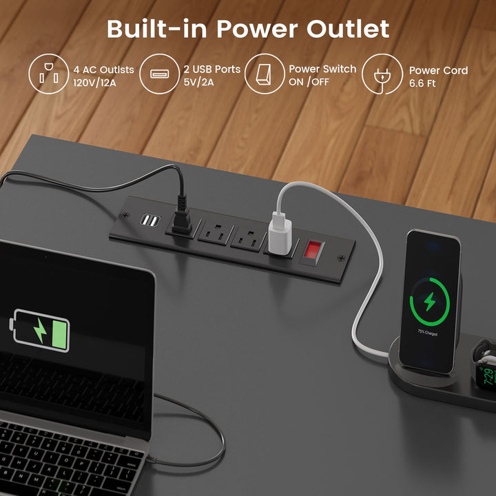 SEDETA® 67 Inch L Shaped Computer Desk American Style Large Executive Desk with Power Strip 4 File Drawers Storage Cabinet Adjustable Shelf