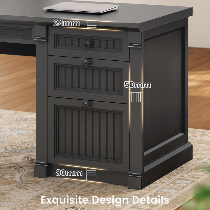 SEDETA® 67 Inch L Shaped Computer Desk American Style Large Executive Desk with Power Strip 4 File Drawers Storage Cabinet Adjustable Shelf