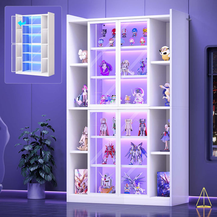 SEDETA® 70.9 Inch Bookcase with LED Lights Acrylic Transparent Display Cabinet with Glass Doors Curio Cabinet Adjustable Shelves