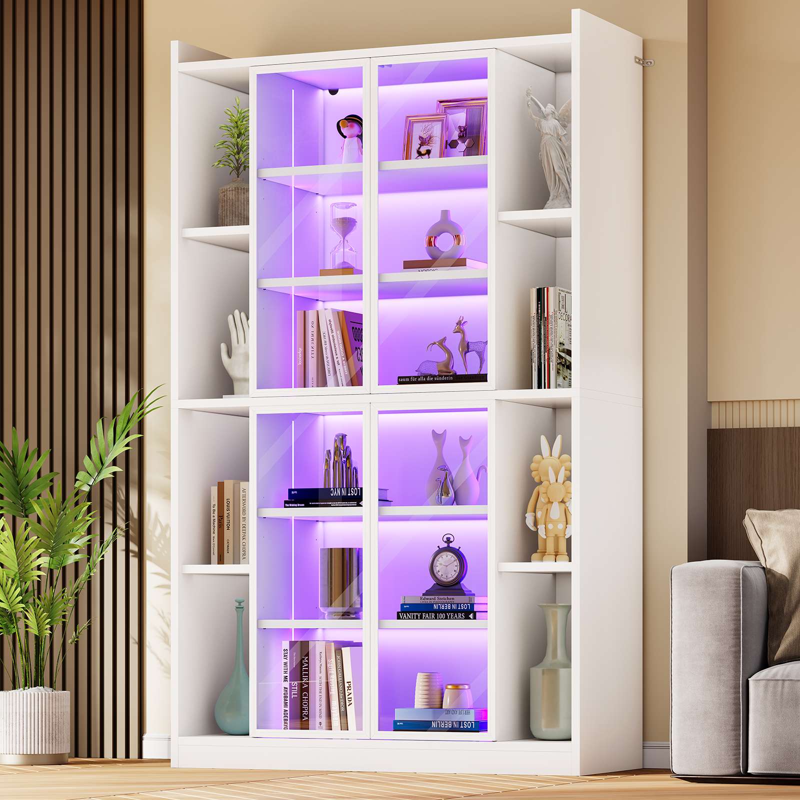 SEDETA® 70.9 Inch Bookcase with LED Lights Acrylic Transparent Display
