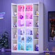 SEDETA® 70.9 Inch Bookcase with LED Lights Acrylic Transparent Display Cabinet with Glass Doors Curio Cabinet Adjustable Shelves
