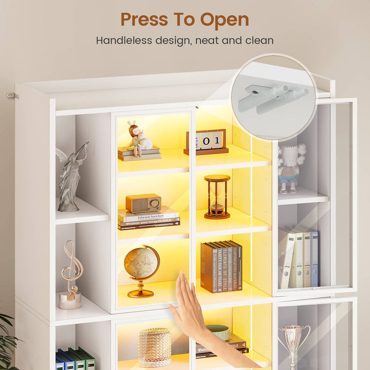 SEDETA® 70.9 Inch Bookcase with LED Lights Acrylic Transparent Display Cabinet with Glass Doors Curio Cabinet Adjustable Shelves