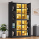 SEDETA® 70.9 Inch Bookcase with LED Lights Acrylic Transparent Display Cabinet with Glass Doors Curio Cabinet Adjustable Shelves