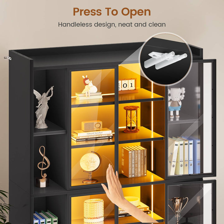 SEDETA® 70.9 Inch Bookcase with LED Lights Acrylic Transparent Display Cabinet with Glass Doors Curio Cabinet Adjustable Shelves