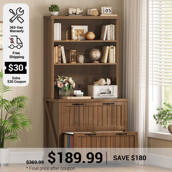 SEDETA 31.5 Inch Farmhouse Wood File Cabinet Office Lateral Filing Cabinet with 2 Drawer Storage Shelves Bookshelf Printer Stand fits Letter A4 Size