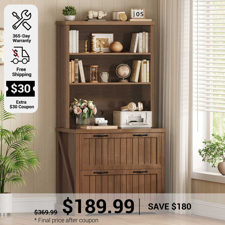 SEDETA 31.5 Inch Farmhouse Wood File Cabinet Office Lateral Filing Cabinet with 2 Drawer Storage Shelves Bookshelf Printer Stand fits Letter A4 Size