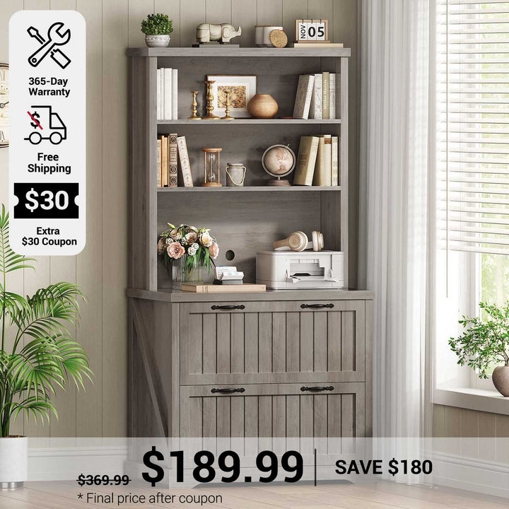 SEDETA 31.5 Inch Farmhouse Wood File Cabinet Office Lateral Filing Cabinet with 2 Drawer Storage Shelves Bookshelf Printer Stand fits Letter A4 Size