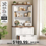 SEDETA 31.5 Inch Farmhouse Wood File Cabinet Office Lateral Filing Cabinet with 2 Drawer Storage Shelves Bookshelf Printer Stand fits Letter A4 Size