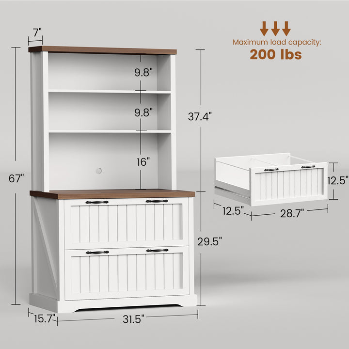 SEDETA 31.5 Inch Farmhouse Wood File Cabinet Office Lateral Filing Cabinet with 2 Drawer Storage Shelves Bookshelf Printer Stand fits Letter A4 Size