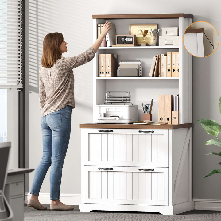 SEDETA 31.5 Inch Farmhouse Wood File Cabinet Office Lateral Filing Cabinet with 2 Drawer Storage Shelves Bookshelf Printer Stand fits Letter A4 Size