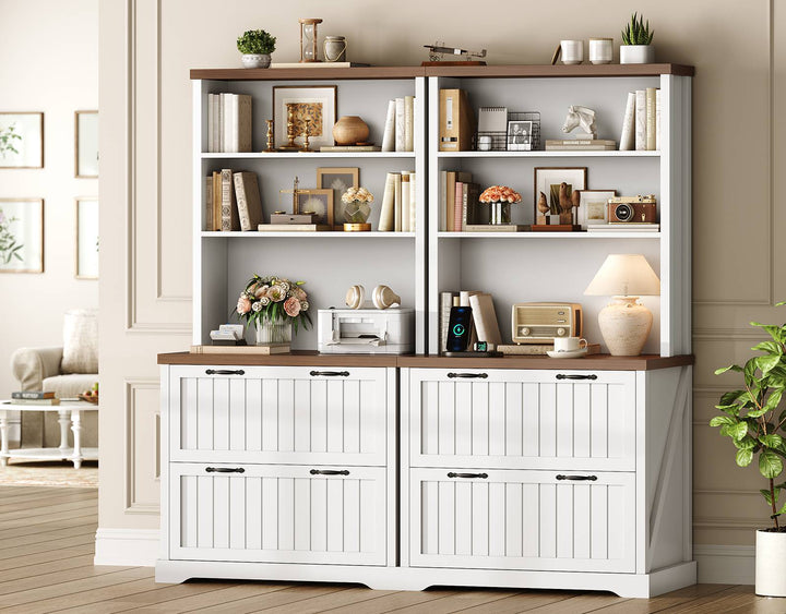 SEDETA 31.5 Inch Farmhouse Wood File Cabinet Office Lateral Filing Cabinet with 2 Drawer Storage Shelves Bookshelf Printer Stand fits Letter A4 Size