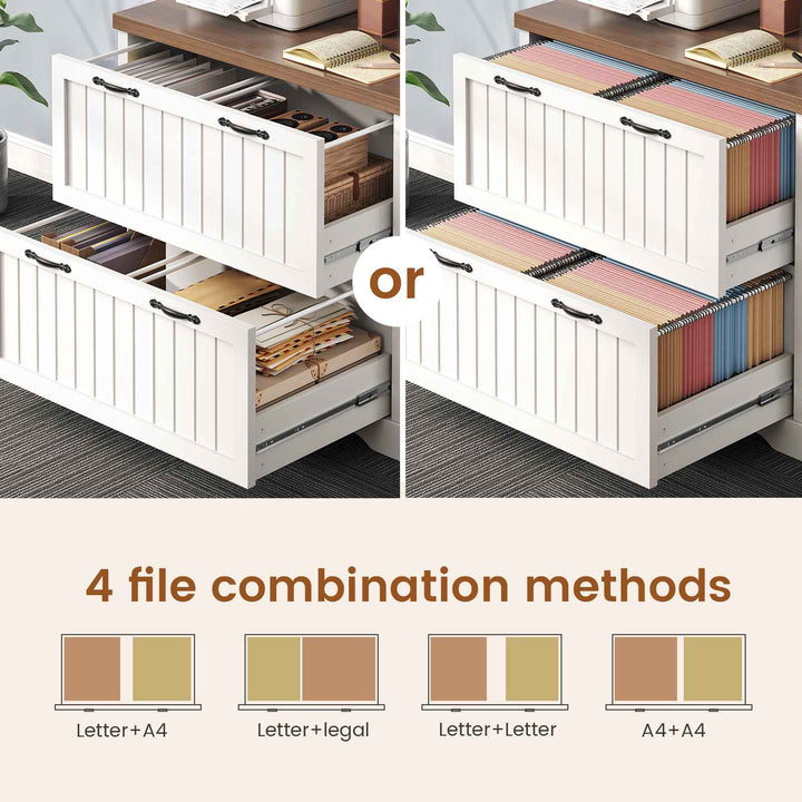 SEDETA 31.5 Inch Farmhouse Wood File Cabinet Office Lateral Filing Cabinet with 2 Drawer Storage Shelves Bookshelf Printer Stand fits Letter A4 Size