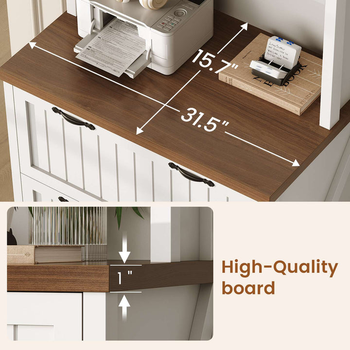 SEDETA 31.5 Inch Farmhouse Wood File Cabinet Office Lateral Filing Cabinet with 2 Drawer Storage Shelves Bookshelf Printer Stand fits Letter A4 Size