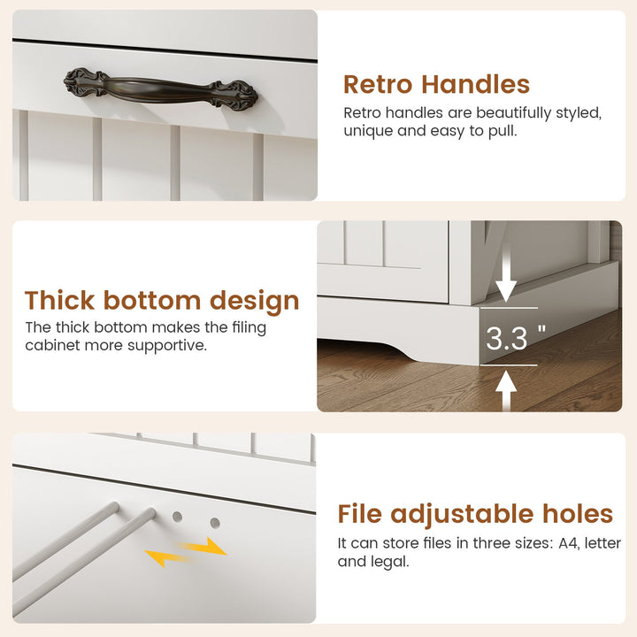SEDETA 31.5 Inch Farmhouse Wood File Cabinet Office Lateral Filing Cabinet with 2 Drawer Storage Shelves Bookshelf Printer Stand fits Letter A4 Size