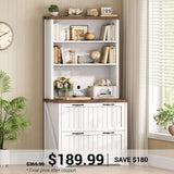 SEDETA 31.5 Inch Farmhouse Wood File Cabinet Office Lateral Filing Cabinet with 2 Drawer Storage Shelves Bookshelf Printer Stand fits Letter A4 Size