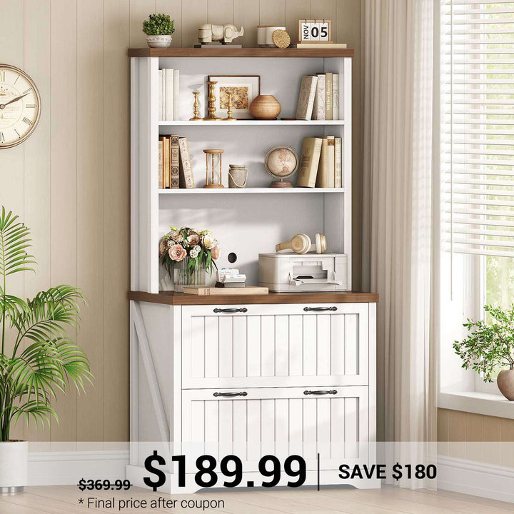 SEDETA 31.5 Inch Farmhouse Wood File Cabinet Office Lateral Filing Cabinet with 2 Drawer Storage Shelves Bookshelf Printer Stand fits Letter A4 Size