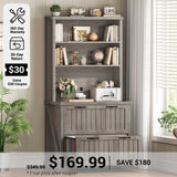 SEDETA® 31.5 Inch Farmhouse File Cabinet 2 Drawers Lateral File Cabinets with Bookshelf Storage Shelves Printer Stand fits Letter A4 Size