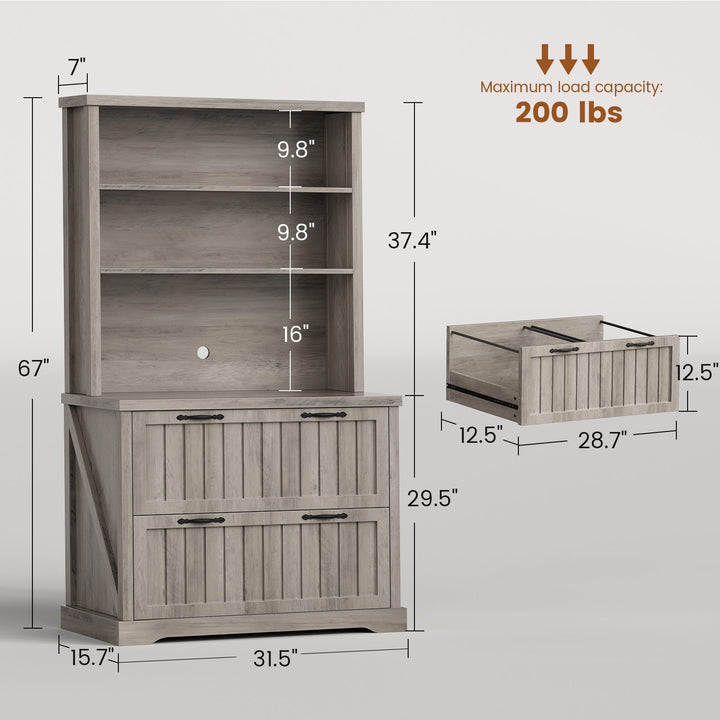 SEDETA 31.5 Inch Farmhouse Wood File Cabinet Office Lateral Filing Cabinet with 2 Drawer Storage Shelves Bookshelf Printer Stand fits Letter A4 Size