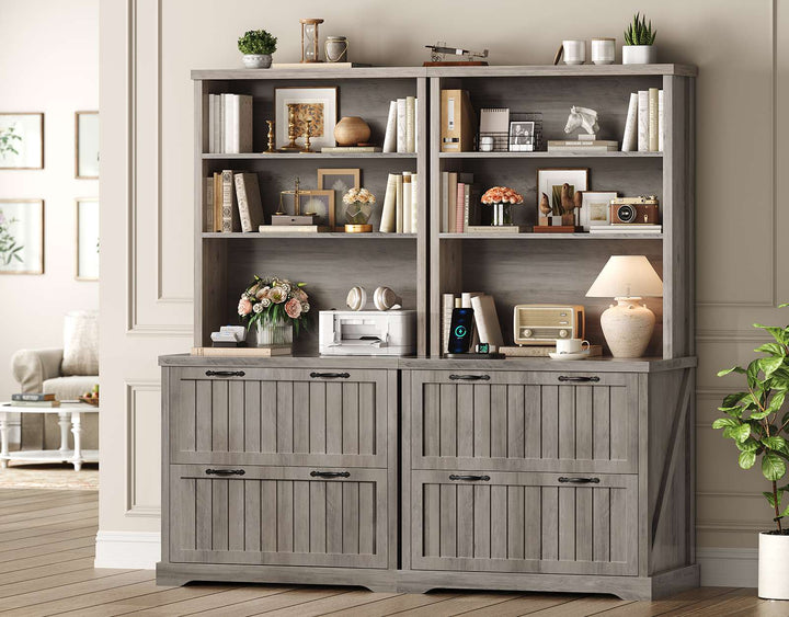 SEDETA 31.5 Inch Farmhouse Wood File Cabinet Office Lateral Filing Cabinet with 2 Drawer Storage Shelves Bookshelf Printer Stand fits Letter A4 Size