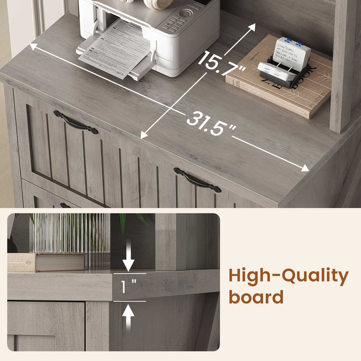 SEDETA 31.5 Inch Farmhouse Wood File Cabinet Office Lateral Filing Cabinet with 2 Drawer Storage Shelves Bookshelf Printer Stand fits Letter A4 Size