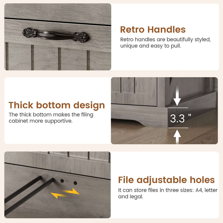 SEDETA 31.5 Inch Farmhouse Wood File Cabinet Office Lateral Filing Cabinet with 2 Drawer Storage Shelves Bookshelf Printer Stand fits Letter A4 Size