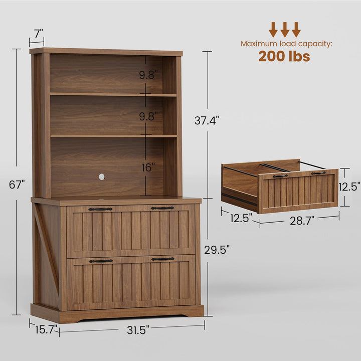 SEDETA 31.5 Inch Farmhouse Wood File Cabinet Office Lateral Filing Cabinet with 2 Drawer Storage Shelves Bookshelf Printer Stand fits Letter A4 Size