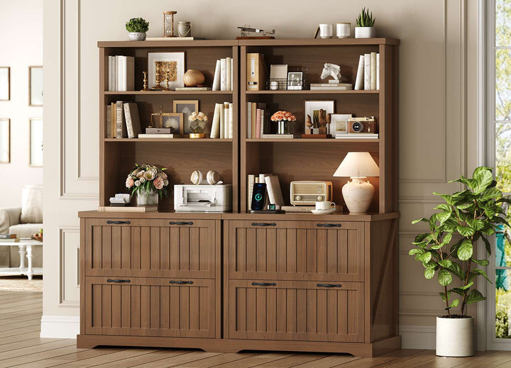 SEDETA 31.5 Inch Farmhouse Wood File Cabinet Office Lateral Filing Cabinet with 2 Drawer Storage Shelves Bookshelf Printer Stand fits Letter A4 Size