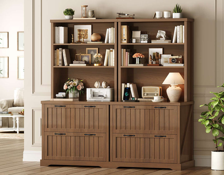 SEDETA 31.5 Inch Farmhouse Wood File Cabinet Office Lateral Filing Cabinet with 2 Drawer Storage Shelves Bookshelf Printer Stand fits Letter A4 Size