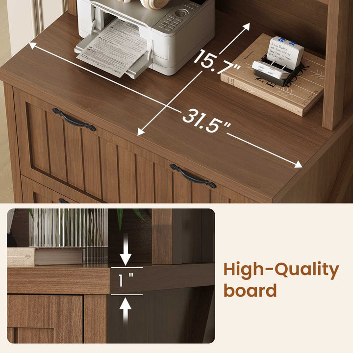 SEDETA 31.5 Inch Farmhouse Wood File Cabinet Office Lateral Filing Cabinet with 2 Drawer Storage Shelves Bookshelf Printer Stand fits Letter A4 Size