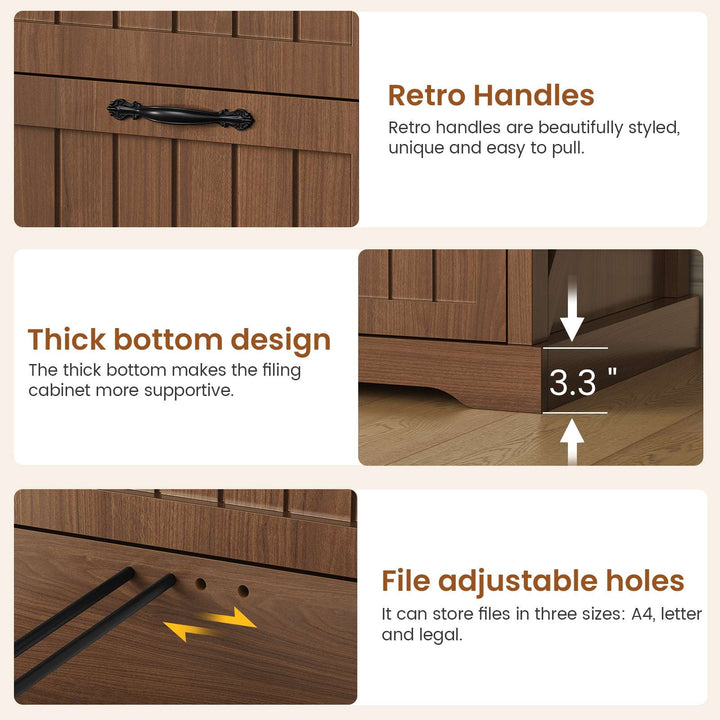 SEDETA 31.5 Inch Farmhouse Wood File Cabinet Office Lateral Filing Cabinet with 2 Drawer Storage Shelves Bookshelf Printer Stand fits Letter A4 Size