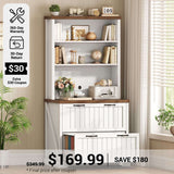 SEDETA® 31.5 Inch Farmhouse File Cabinet 2 Drawers Lateral File Cabinets with Bookshelf Storage Shelves Printer Stand fits Letter A4 Size