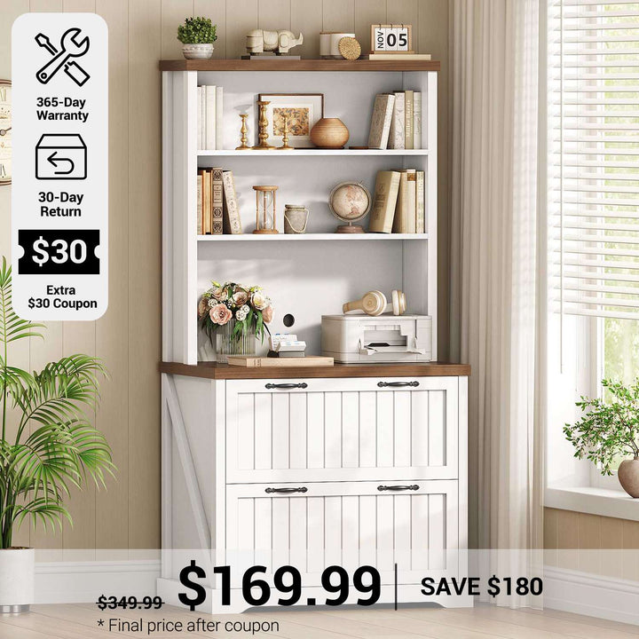 SEDETA® 31.5 Inch Farmhouse File Cabinet 2 Drawers Lateral File Cabinets with Bookshelf Storage Shelves Printer Stand fits Letter A4 Size