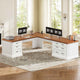 SEDETA | 78.7 Inch Corner Wood Computer Desk Farmhouse L Shaped Executive Desk with Power Outlet 6 Storage File Drawers