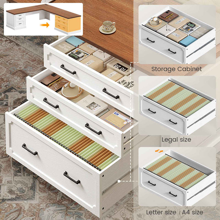 SEDETA | 78.7 Inch Corner Wood Computer Desk Farmhouse L Shaped Executive Desk with Power Outlet 6 Storage File Drawers