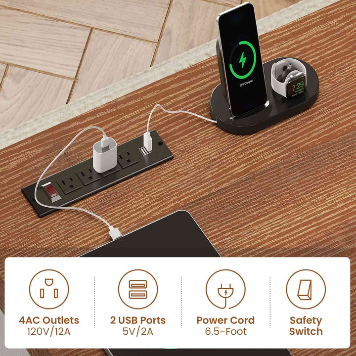 SEDETA | 78.7 Inch Corner Wood Computer Desk Farmhouse L Shaped Executive Desk with Power Outlet 6 Storage File Drawers