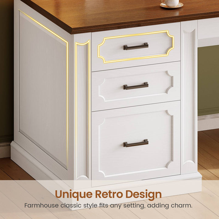 SEDETA | 78.7 Inch Corner Wood Computer Desk Farmhouse L Shaped Executive Desk with Power Outlet 6 Storage File Drawers